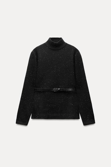 KNIT SWEATER WITH BELT - Black by Zara