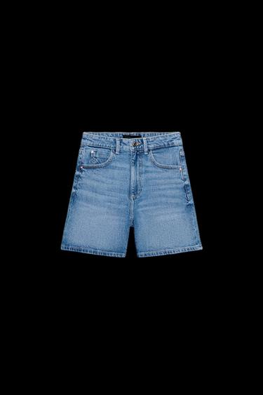 Zara Z1975 MOM FIT SHORTS - Mid-blue