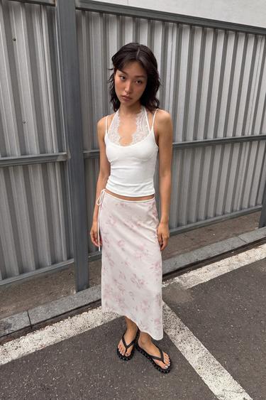 Zara 蕾絲拼接繞頸吊帶上衣 - 白色