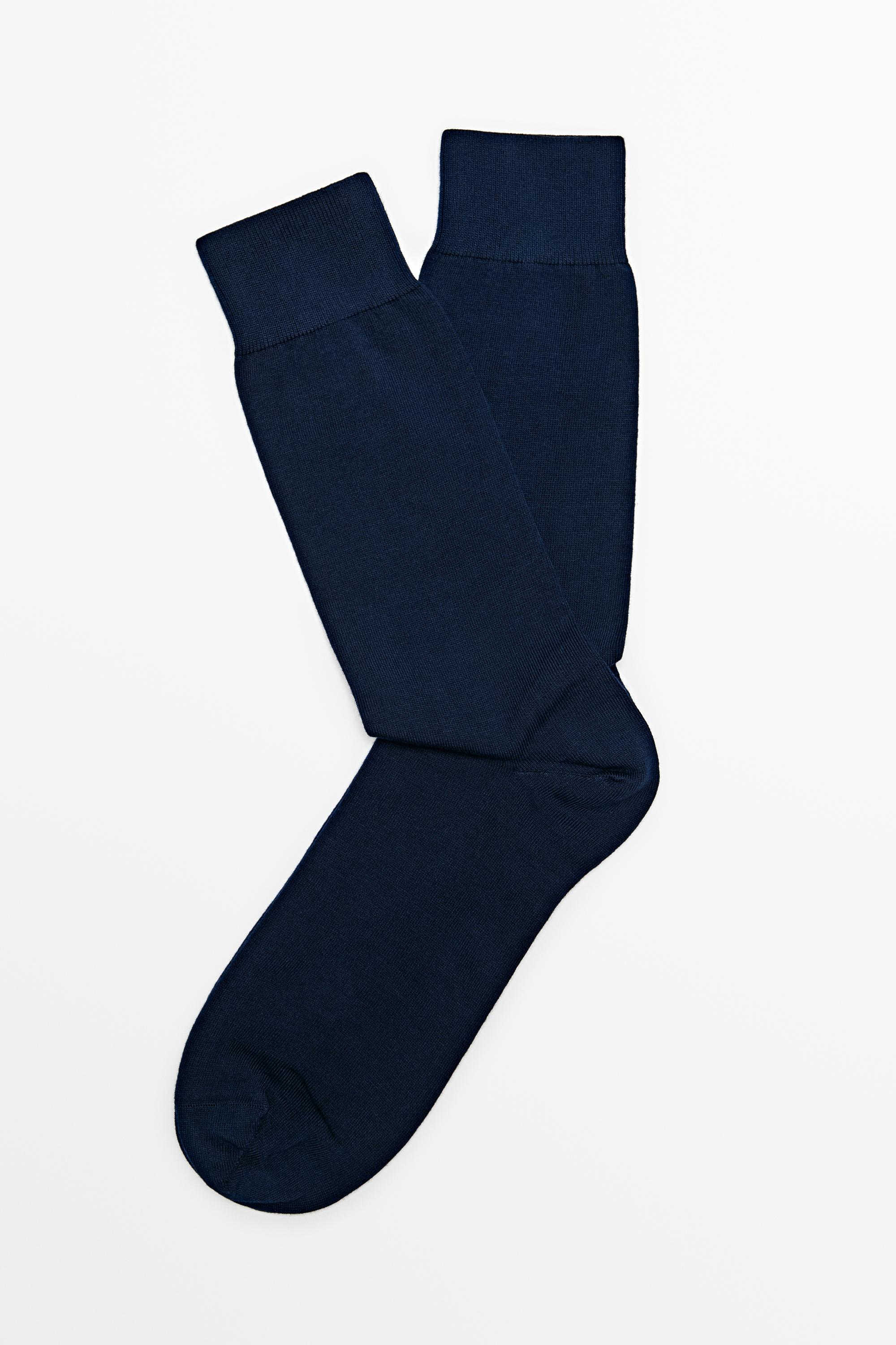 Plain cotton blend knit socks — Navy blue
