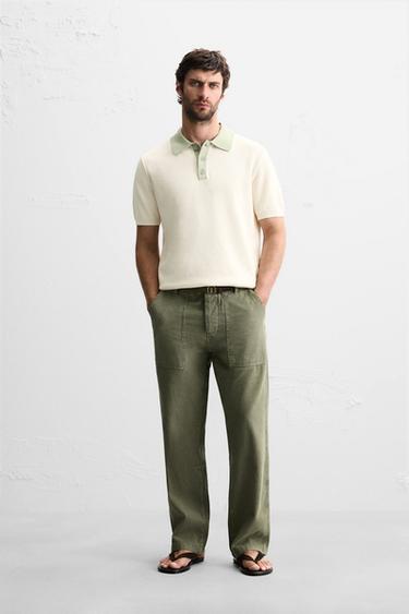 CONTRAST KNIT POLO SHIRT - Ecru / Green by Zara - Image 0