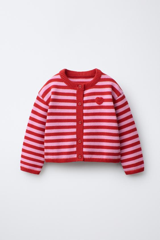 CHAQUETA PUNTO RAYAS CORAZÓN - Rojo de Zara - Imagen 0