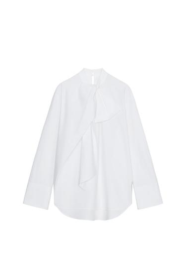 ZW COLLECTION POPLIN SHIRT WITH TIE DETAIL - White by Zara