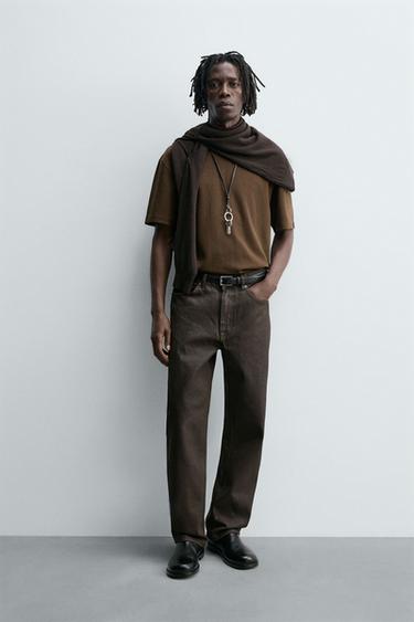 JEAN STRAIGHT FIT FINI CIRÉ - Chocolat de Zara - Image 0