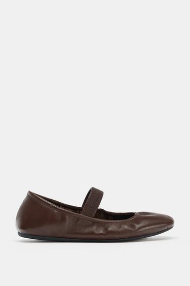 SOFT BALLET FLATS WITH ELASTIC STRAP - Brown by Zara