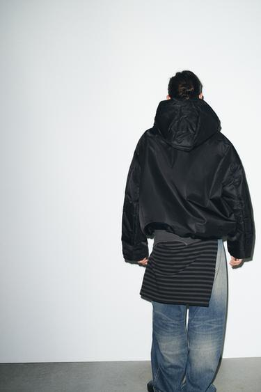 WATER-REPELLENT WINDPROOF PUFFER JACKET WITH HOODIE - Black by Zara - Image 3