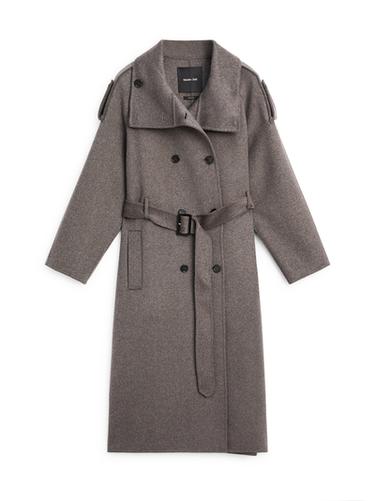 Zara Long wool blend trench coat with belt - Charcoal gray