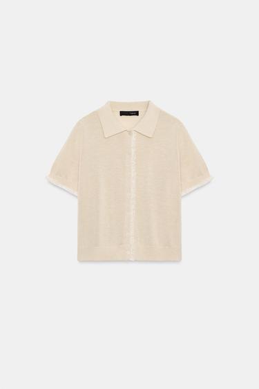SHORT SLEEVE LACE KNIT CARDIGAN - Sand by Zara