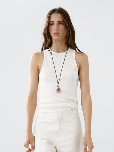 Zara Ribbed knit halter neck top - Ecru