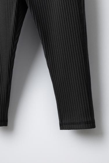 Zara RIBBED LEGGINGS WITH LABEL - Black