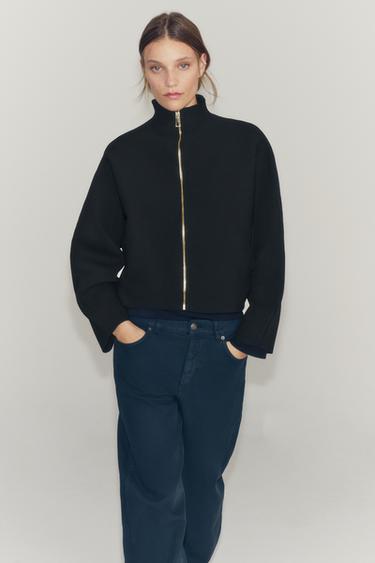 GATHERED KNIT JACKET — Black 1