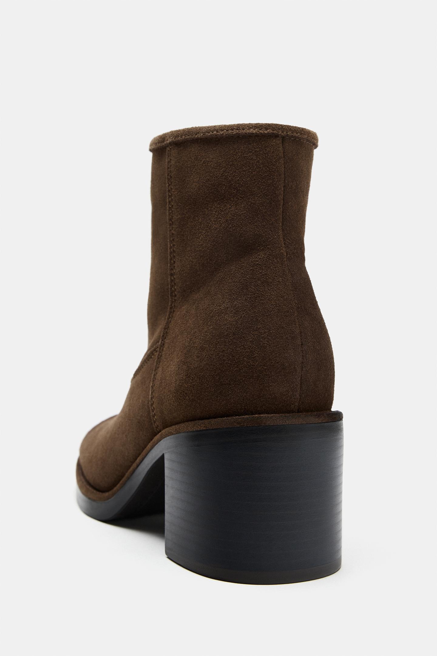 Женские ботинки Zara Suede Block Heel, цвет: Коричневый — фото 6