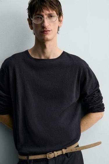 HAUT LÉGER COTON-LIN - Bleu marine de Zara - Image 4