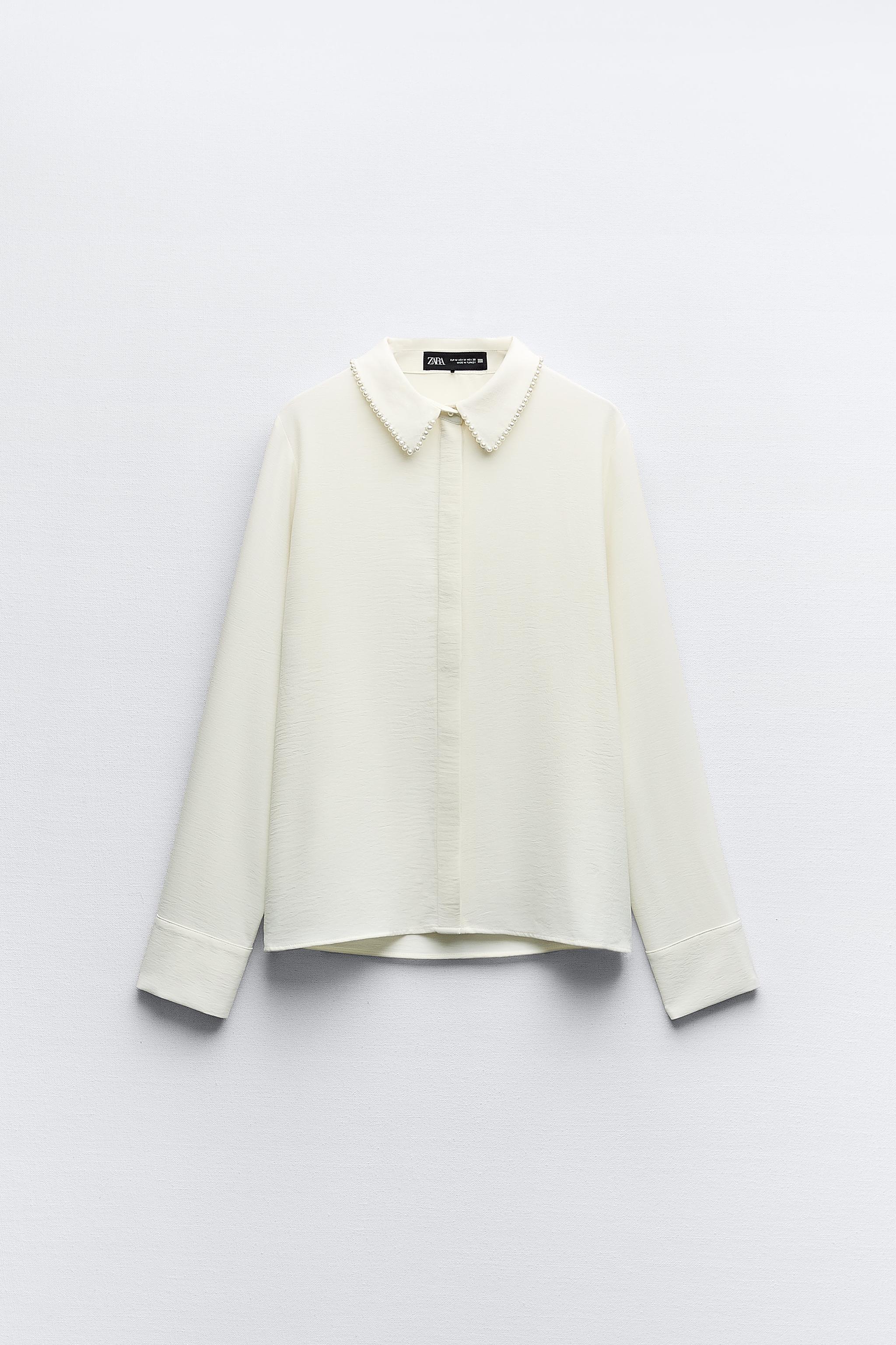 フェイクパールカラー クレープシャツ - オフホワイト | ZARA Japan / 日本