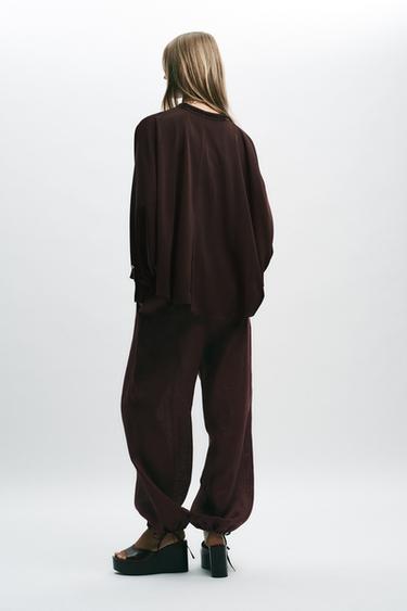 SATIN BLOUSE WITH CAPE SLEEVES - Brown by Zara - Image 3