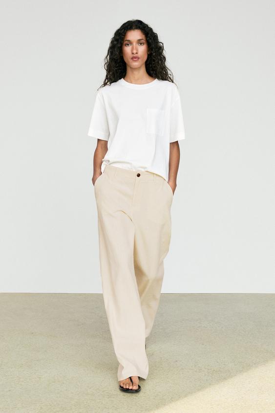 Zara Short sleeve T-shirt with pocket detail - Oyster-white - Image 0