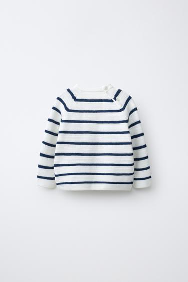 PULL EN MAILLE PERLÉE RAYURES CRABE BRODÉ - Écru / Bleu de Zara - Image 1