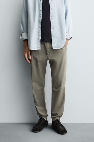 Zara SLIM FIT JOGGER WAIST PANTS - Light khaki