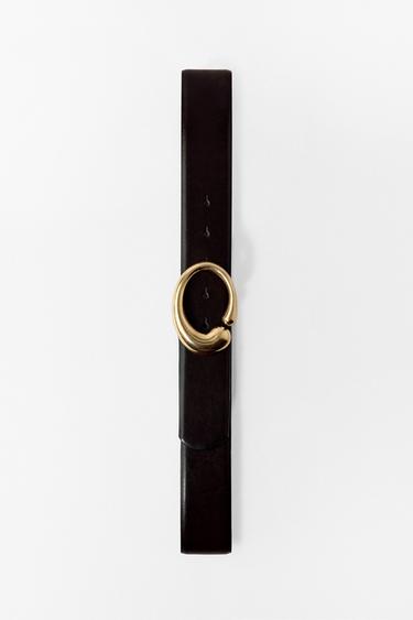 Zara 100% LEATHER BELT WITH OVAL BUCKLE - Brown