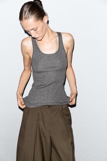 Zara Ribbed knit top - Gray