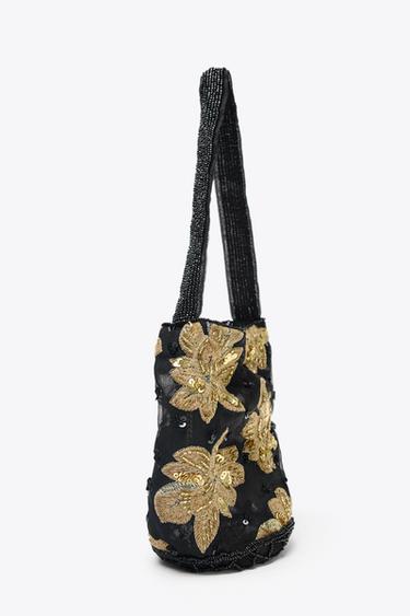 FLORAL EMBROIDERY BUCKET BAG - Black by Zara - Image 3
