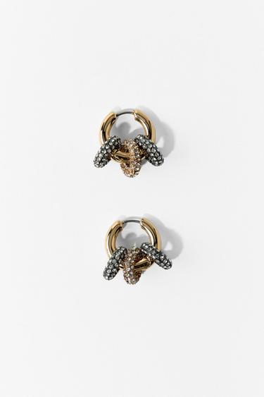 COMBINED GLITTER HOOP EARRINGS - Golden by Zara