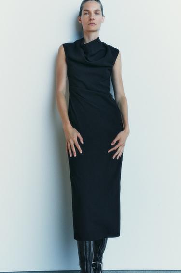 ZW COLLECTION DRAPED MIDI DRESS - Black by Zara