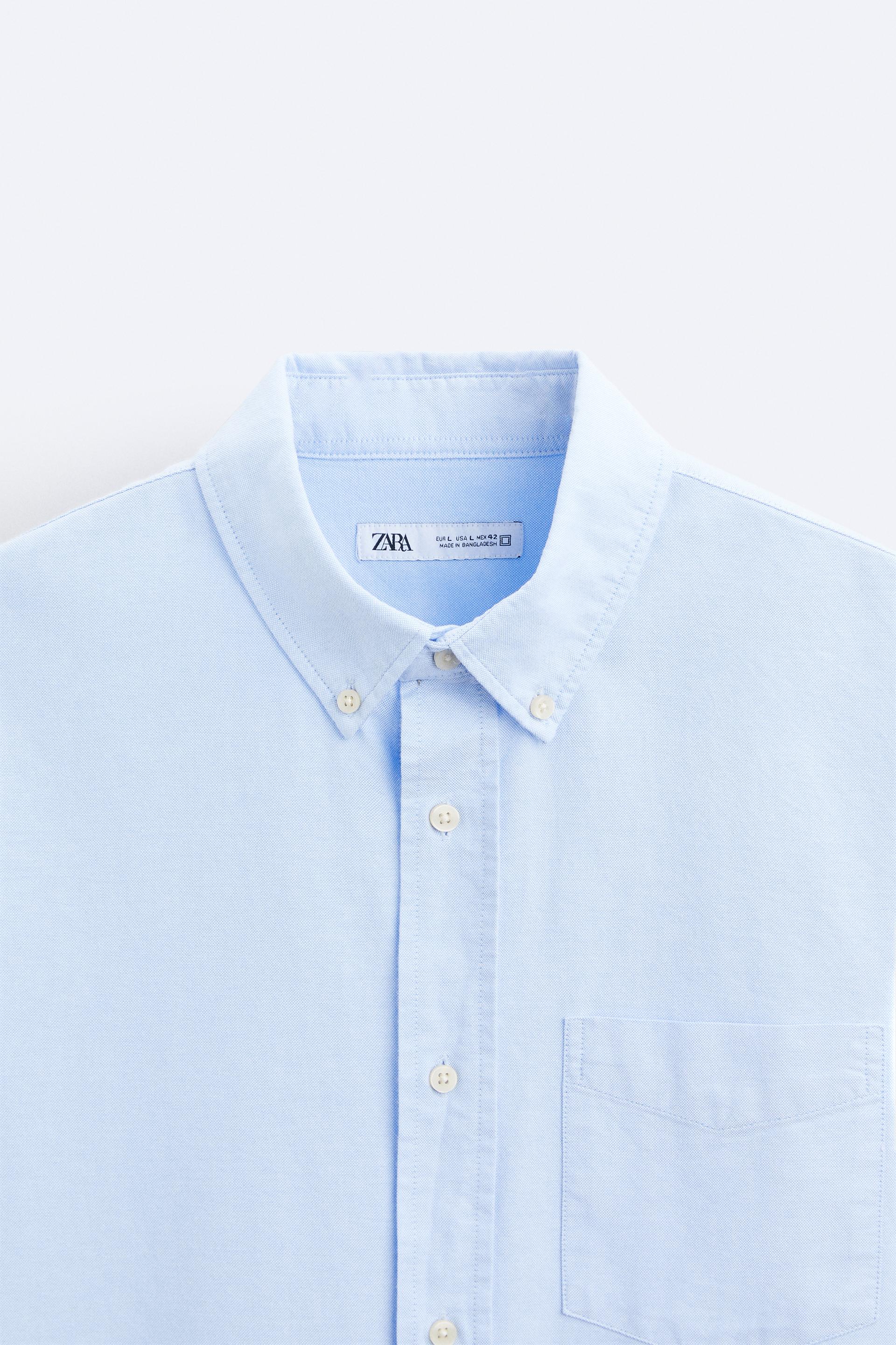 ZARA CAMISA OXFORD COM ALGODÃO - Azul / Branco