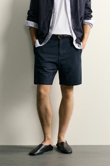 TEXTURED REGULAR FIT BERMUDA SHORTS - Navy blue by Zara