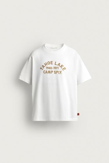 Zara TEXTURED PRINT REGULAR FIT T-SHIRT - White
