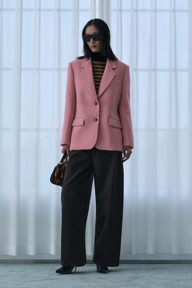 Zara TRF 中腰反褶腰帶牛仔褲 - 黑色