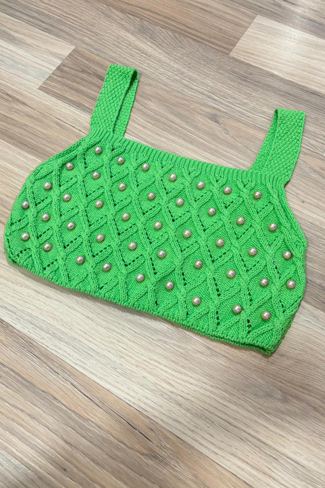 KNIT TOP WITH FAUX PEARL APPLIQUÉS
