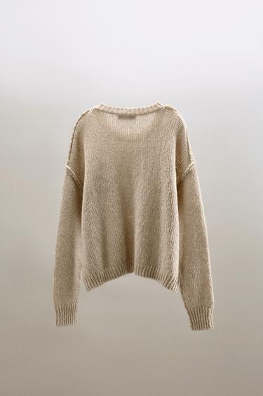 PULL EN LAINE À INSCRIPTION BRODÉE - Marron / Taupe de Zara - Image 2