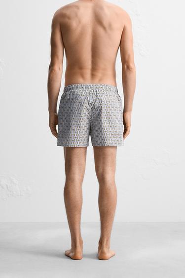 GEOMETRIC PRINT REGULAR SWIMMING TRUNKS - Ecru by Zara - Image 2