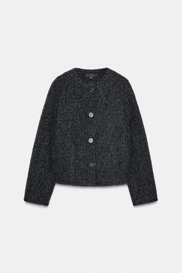 KURZER BOUCLÉ-MANTEL MIT SCHAL - Dunkelgrau von Zara