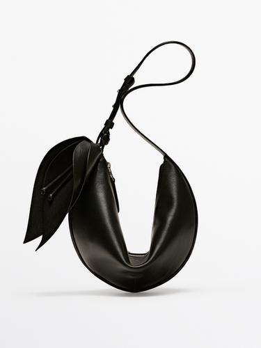 Zara Nappa leather half-moon bag with flower detail - Black