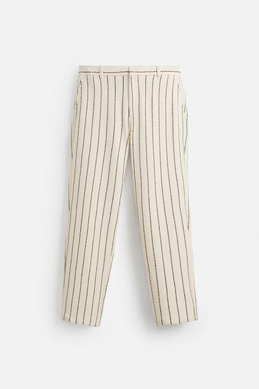 PANTALON RAYURES TEXTURE VELOURS BOUCLÉ - Écru / Bleu marine de Zara - Image 5