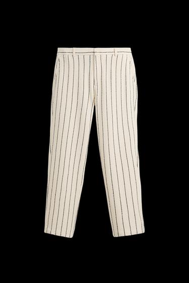 PANTALÓN RAYAS TEXTURA RIZO - Crudo / Marino de Zara - Imagen 0
