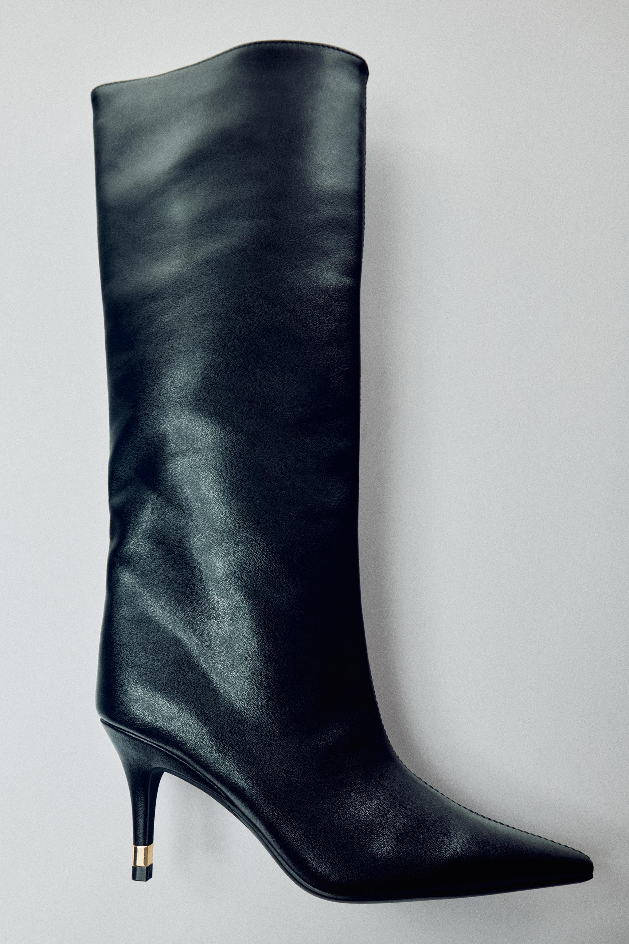 METAL DETAIL HEELED KNEE-HIGH BOOTS