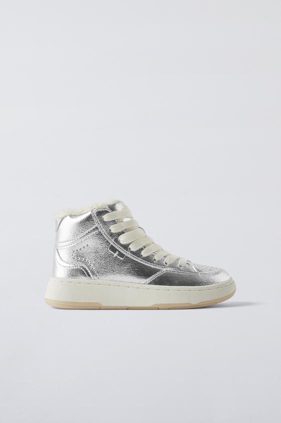 SHIMMERY LINED HIGH TOP SNEAKERS - Silver | ZARA United States