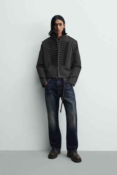 CROPPED JACKET WITH CONTRAST FIREMAN CLASPS - Anthracite grey by Zara - Image 0