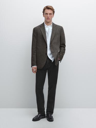 Blazer bottonato en laine mélangée - Marron clair de Zara - Image 0