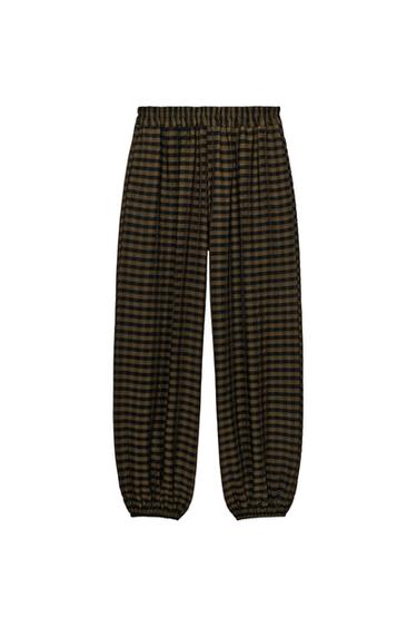 PANTALÓN BOMBACHO CUADROS - Marrón oscuro de Zara