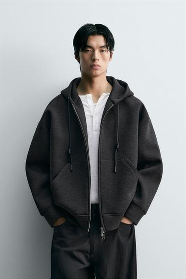 Zara 潛水布效果連帽運動衫 - 深灰色