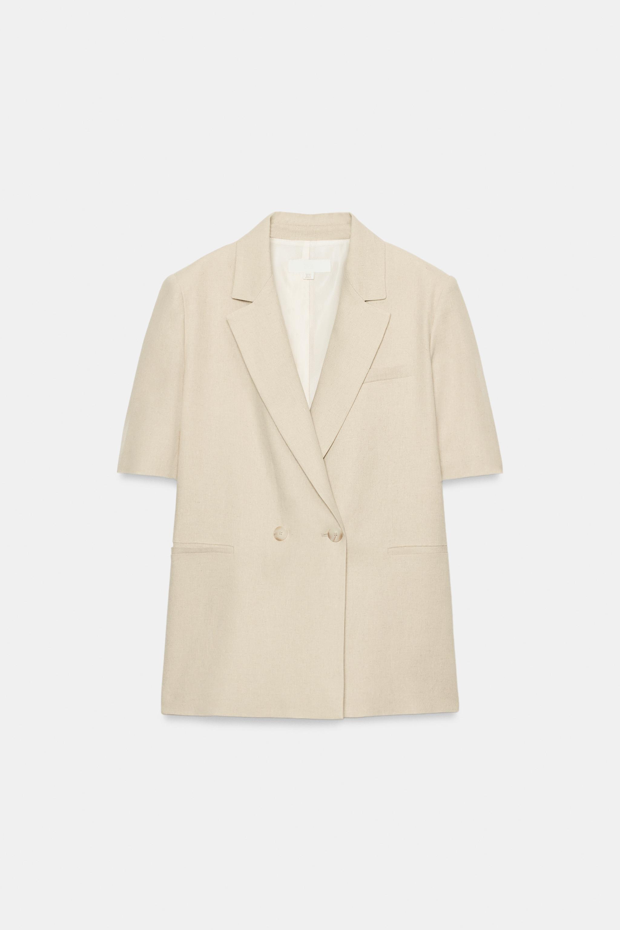 SHORT SLEEVE LINEN BLEND DOUBLE BREASTED BLAZER