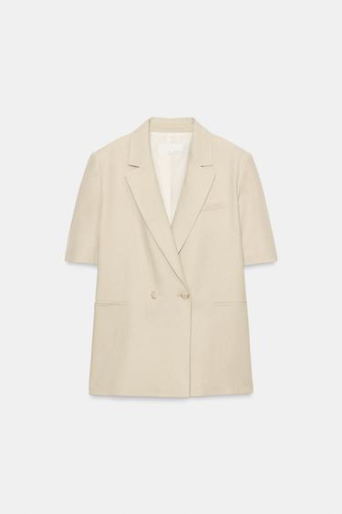 VESTE À BOUTONNAGE CROISÉ EN LIN ET MANCHES COURTES - Beige clair de Zara - Image 5