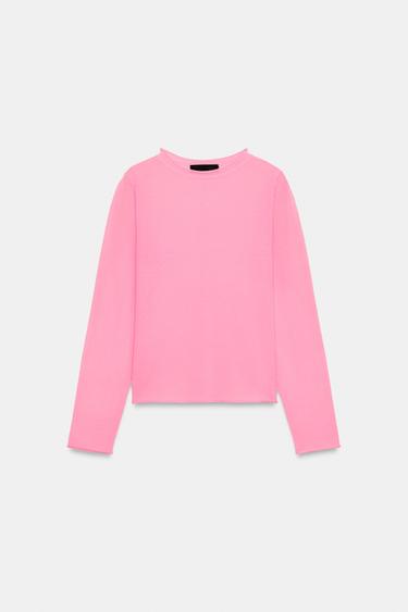 Zaras EXTRAFIN STICKAD TRÖJA - Rosa medel