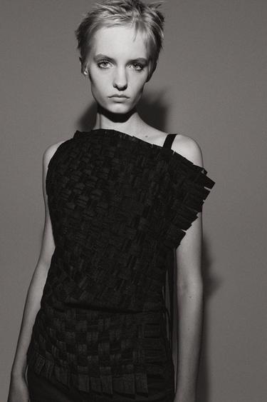 Zara ZW COLLECTION ASYMMETRICAL TOP - Black