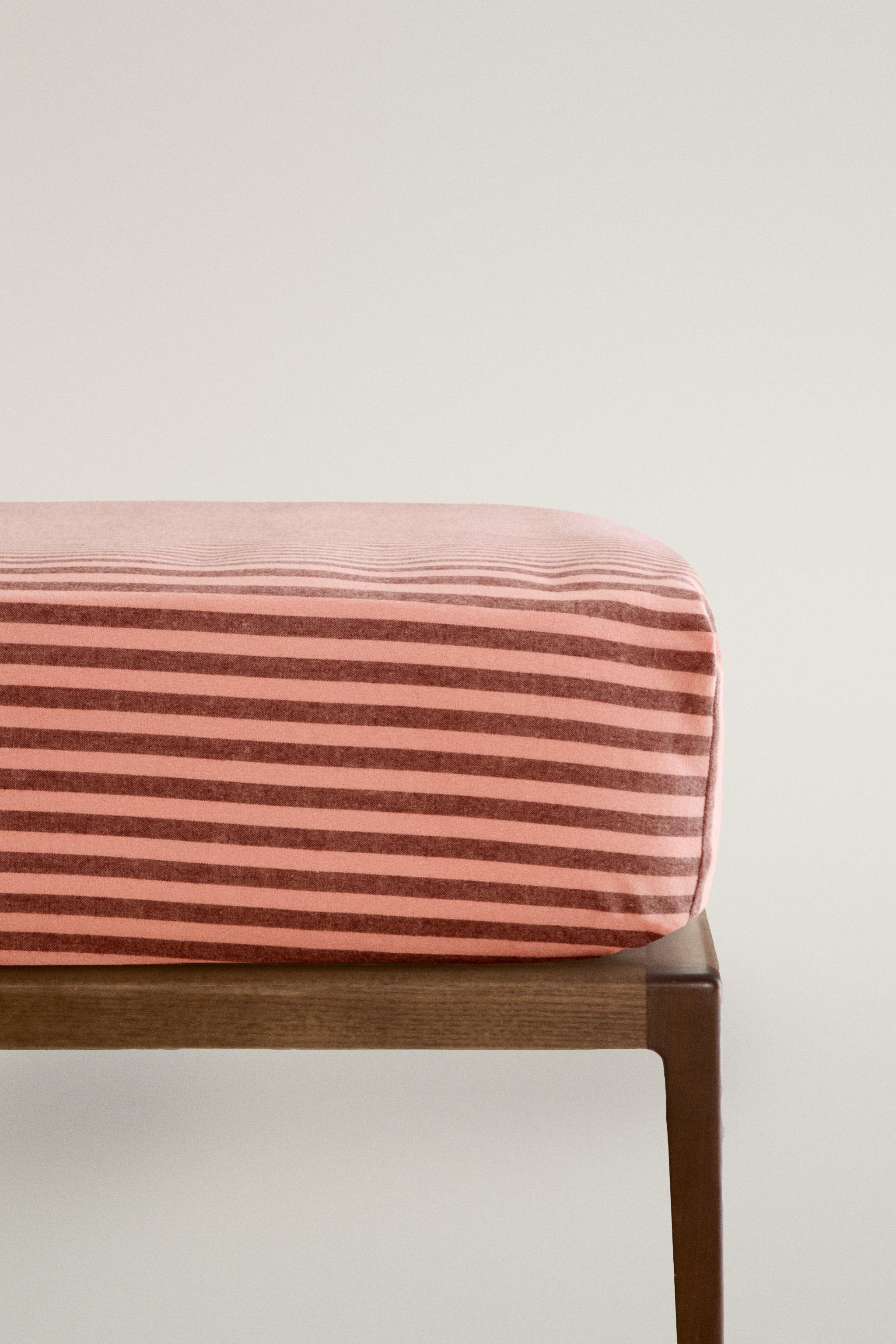 KIDS' STRIPED FLANNEL COTTON FITTED SHEET — Pink