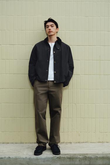 Zara 拼接領科技布料夾克 - 黑色